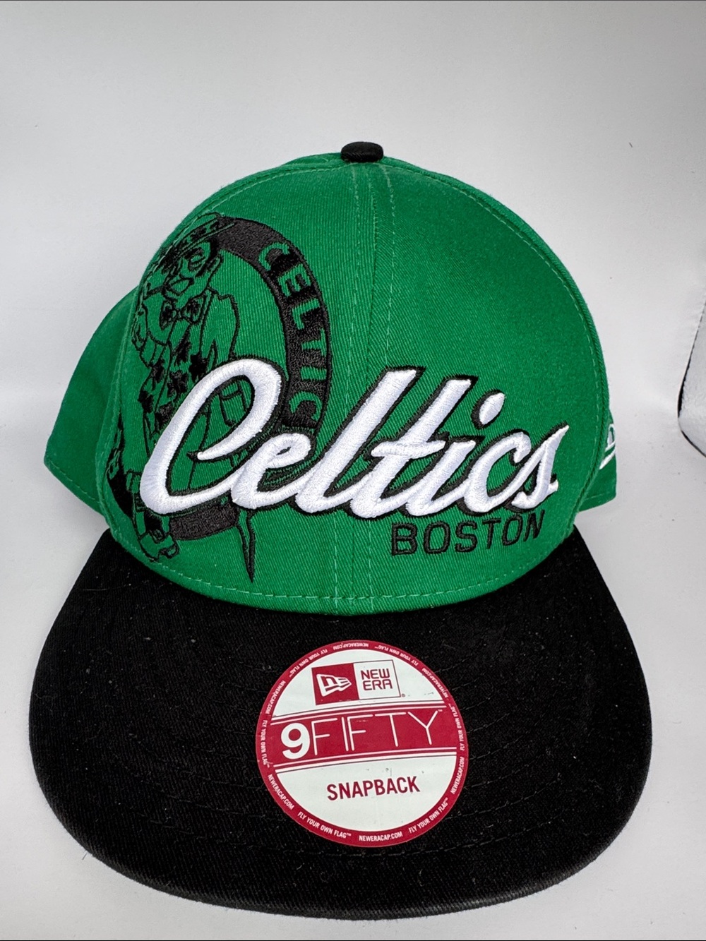 LARGE Embroidery Boston Celtics New Era Vintage Flat Bill SnapBack Hat.